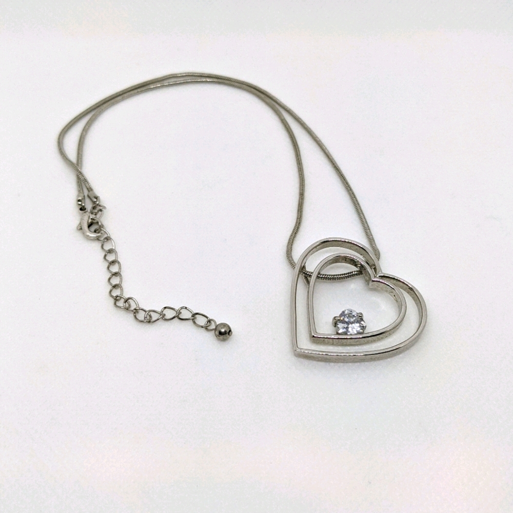 Silver Heart Crystal Necklace